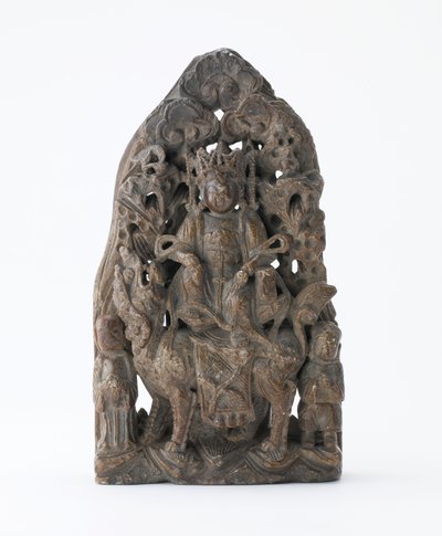 Liten täljstenstavla, med genomborrad relief av Manjusri på lejon, period av division, 543 e.Kr. av Chinese School