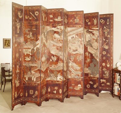 Tiofaldig Coromandel `Tete de Negre-skärm, kinesisk, sent 1600-tal av Chinese School