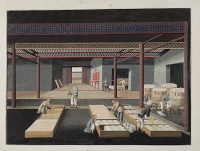 The Crating and Packing of Bowls and Dishes, tallrik 12 i en serie om tolv som skildrar processen för kinesisk porslinstillverkning, 1800-talet av Chinese School