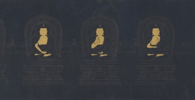 De sju buddorna från det förflutna, möjligen Ming-dynastin (guld och vitt pigment på mörkblått papper) av Chinese School