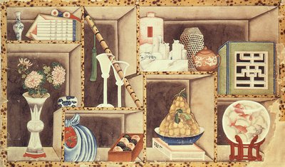 Trompe lOeil of Chinese Objects (wc på papper) av Chinese School
