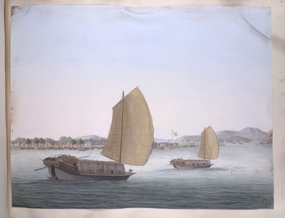 Två segelbåtar av Chinese School