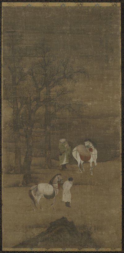 Vinterlandskap med hästar och hästskötare, Ming eller Qing dynastin av Chinese School