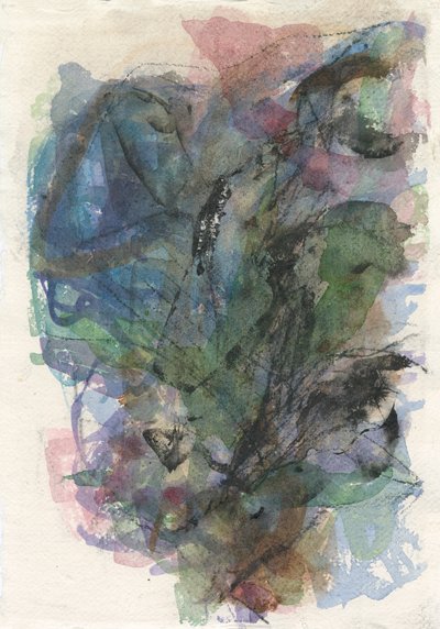 Abstrakt komposition, Organiska former/växtserie, 2021 (akvarell, gouache  kol på akvarellpapper) av Ching Fun Tso