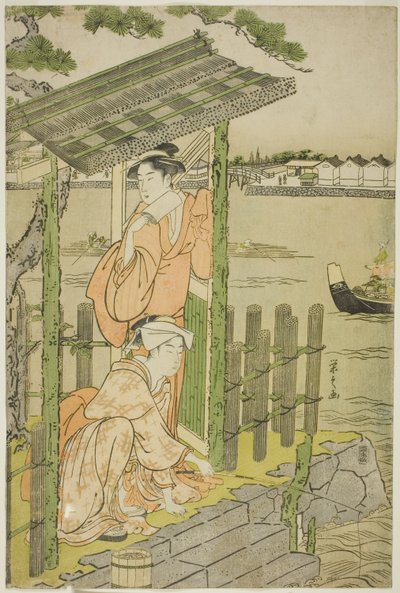 Samling vid ett tehus på stranden av floden Sumida av Chobunsai Eishi