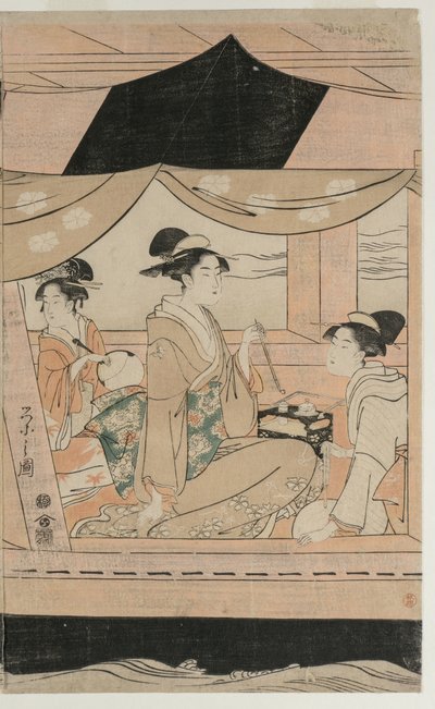 Fest på fritidsbåten Kawaichimaru av Chobunsai Eishi