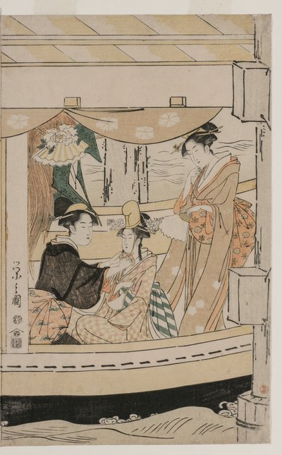 Fest på fritidsbåten Kawaichimaru av Chobunsai Eishi