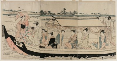 Kvinnor i en fritidsbåt på Sumidafloden, tidigt 1790-tal. av Chobunsai Eishi