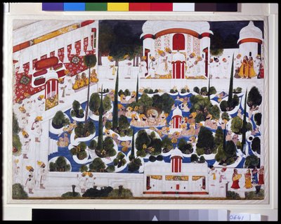 Maharana Bhim Singh leker med adelsmän i palatspoolen av Chokha Chokha