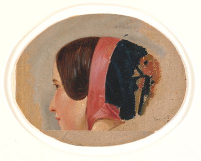 Porträtt av ung flicka med kyss, profil vänd bort till vänster av Christen Dalsgaard