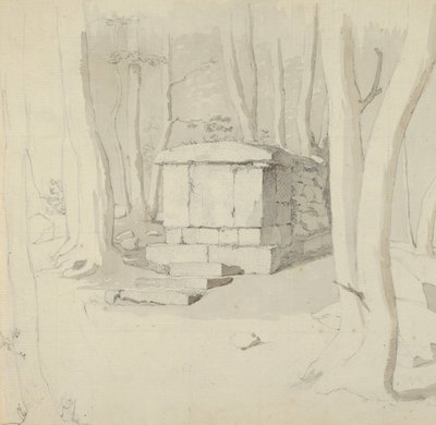 A Stone Tomb in a Forest, verso: Study of a Flower, 1830. av Christen Købke