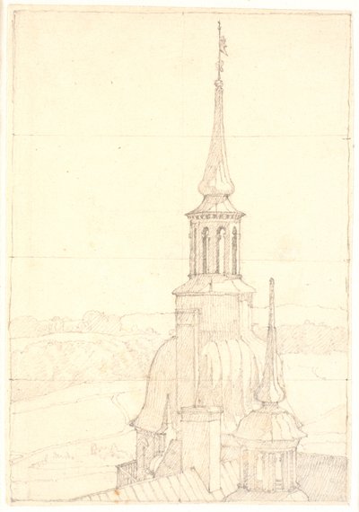 Ett av de två små tornen på Frederiksborg. av Christen Købke