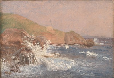 Grovt hav på en stenig kust, Capri av Christen Købke