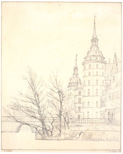 Frederiksborgs slott. Parti vid Myntbron av Christen Købke