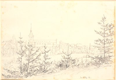 St Knuds kyrka i Odense sedd från munkmossa av Christen Købke