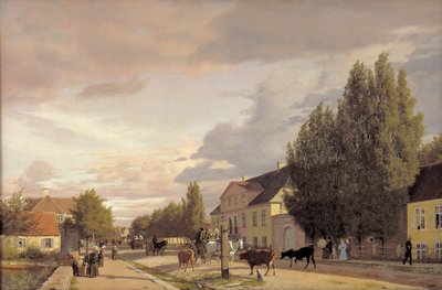 Utsikt över en gata på Østerbro utanför Köpenhamn. Morgonljus, 1836 av Christen Schjellerup Købke