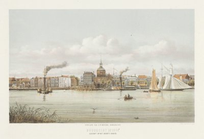 Utsikt över Groothoofdspoort i Dordrecht Vy över det stora huvudet (titel på objekt) Dordrecht 1864 (serietitel på objekt) av Christiaan Bos