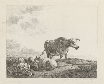 Landskap med en ko och två får av Christiaan Godfried Schutze van Houten