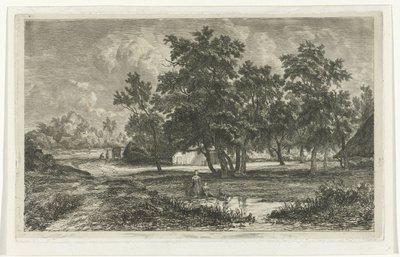 Landskap med en gård bland träden av Christiaan Immerzeel