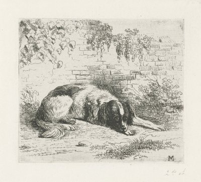 Hund liggande framför en vägg av Christiaan Wilhelmus Moorrees