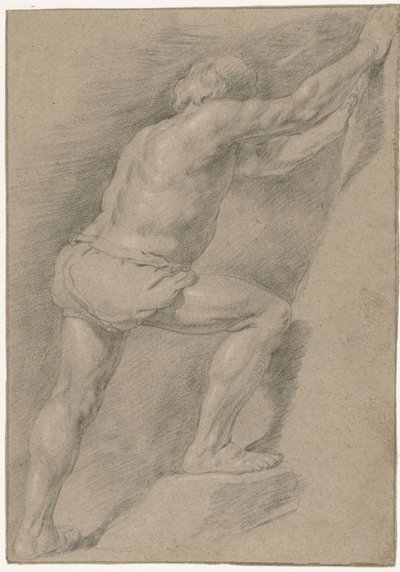 Studie av en naken man med ett upphöjt ben av Christiaen Gillisz. van Couwenberg (attributed to)