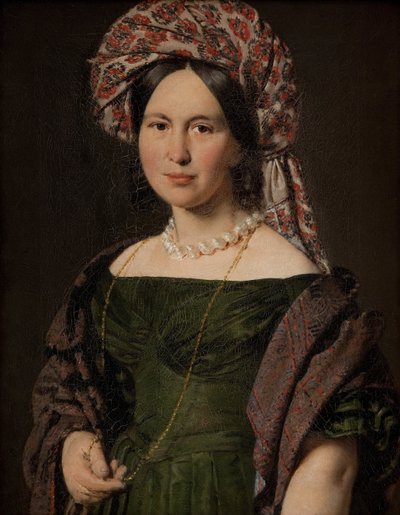 Cathrine Jensen, född Lorenzen, konstnärens fru som bär en turban, 1842-1843 av Christian Albrecht Jensen