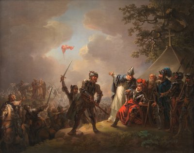 Legenden om den danska flaggan. Dannebrog faller från himlen under slaget vid Lyndanise, 18 av Christian August Lorentzen