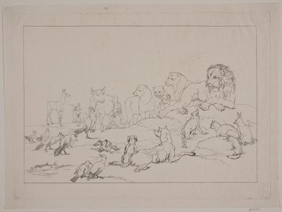 Sammansättningen av djuren. Illustration för "Reineke Fuchs" av Christian David Gebauer