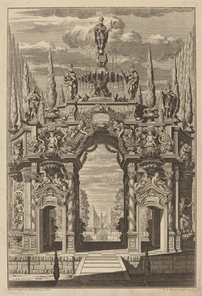 Triumfbåge för Friedrich IV av Christian Engelbrecht and Johann Andreas Pfeffel, after Peter Schubert von Ehrenberg