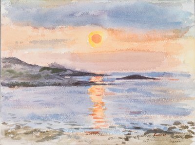 Cypern, solnedgång, 2019 (akvarell) av Christian Furr