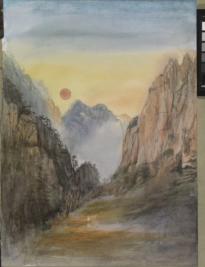 Pink Sun (Gold) Yellow Mountains, 2015 (akvarell på papper) av Christian Furr