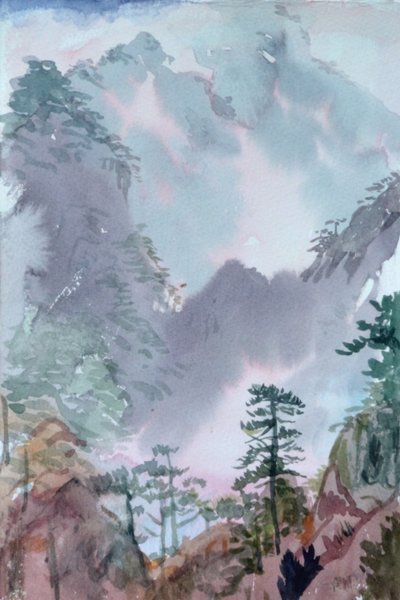 Rose Mountains, Shangri La, 2015 (akvarell på papper) av Christian Furr