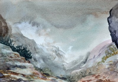 Valley In Mist, 2015 (akvarell på papper) av Christian Furr