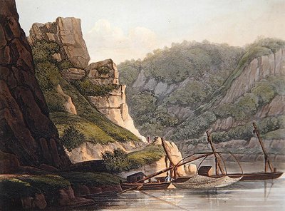 Laxfiske vid Lurley, graverad av T. Sutherland, från 