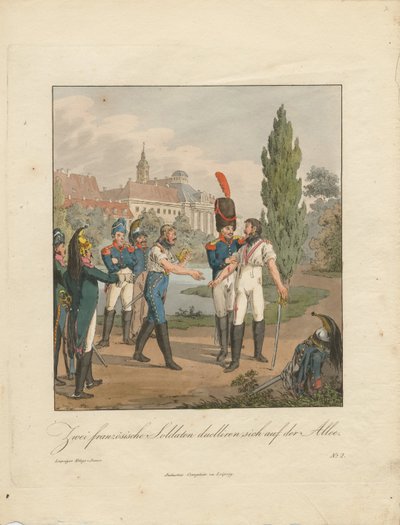 Två franska soldater utkämpar en duell på en aveny av Christian Gottfried Heinrich Geissler