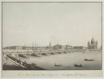 Utsikt över Sankt Isaksbron i Petersburg - Christian Gottlieb Hammer (1779-1864). Etsning, akvarell, före 1820. Statens museum för Sankt Petersburgs historia av Christian Gottlob Hammer