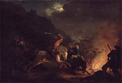 skärmytsling om natten mellan norskt och svenskt kavalleri av Christian Holm