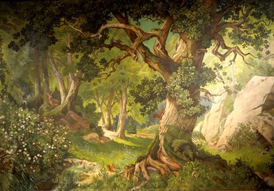 Magikern Klingsors trädgård, från Parzival-cykeln, Great Music Room, c.1883-84 (väggmålning) av Christian Jank