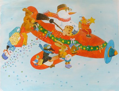 Julflygplan med snögubbe av Christian Kaempf