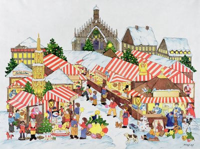 Christkindlmarket, Nürnberg, 1987 (wc på papper) av Christian Kaempf