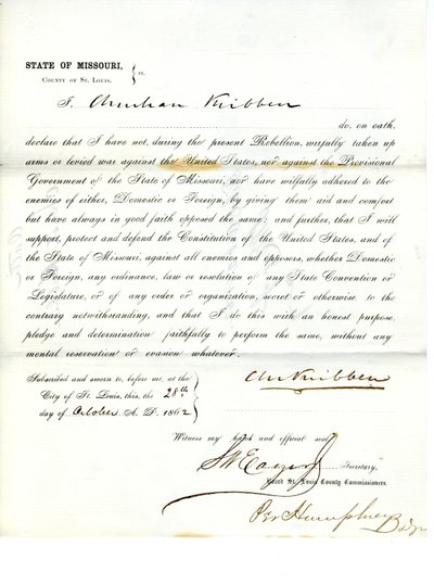 Loyalty oath of Christian Kribben of Missouri, County of St.Louis av Christian Kribben