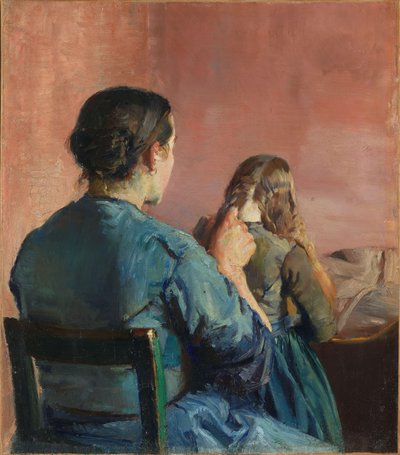 Braiding her Hair, c.1888 (olja på duk) av Christian Krohg