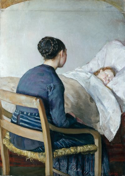Mor vid sitt sjuka barns säng av Christian Krohg