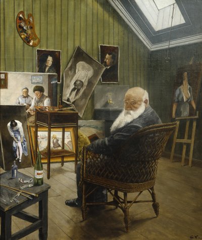 Självporträtt i studion (olja på duk) av Christian Krohg