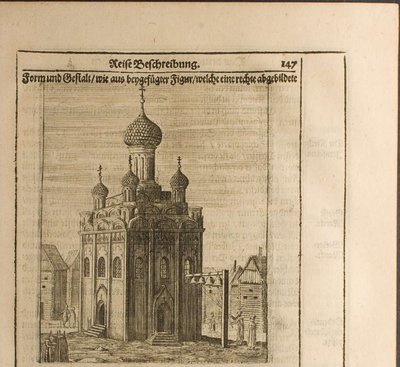 Katedralen i Moskva Kreml Illustration från resor till den store hertigen av Muscovy och släkten av Christian Lorenzen Rothgiesser