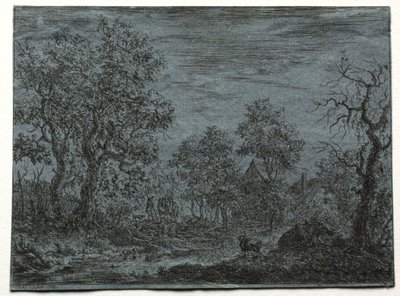En liten flod i förgrunden med en ko och en get av Christian Ludwig von Hagedorn