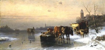 Vinterlandskap med boskap av Christian Mali