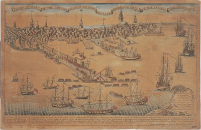En vy över en del av staden Boston i New England och brittiska krigsfartyg som landar sina trupper! av Christian Remick