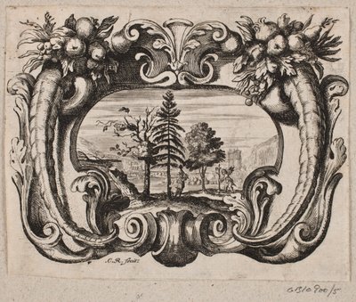 Emblem med en trädgårdsmästare och en amor som planterar ett träd av Christian Rothgiesser