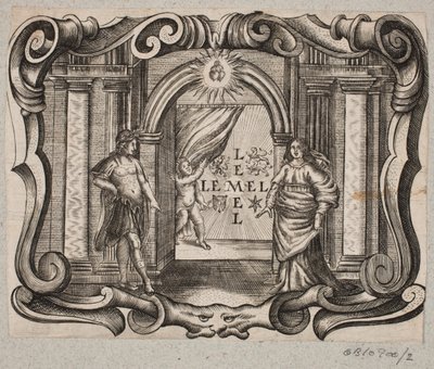 Emblem med portal, man och kvinna, cupid och två brinnande hjärtan av Christian Rothgiesser